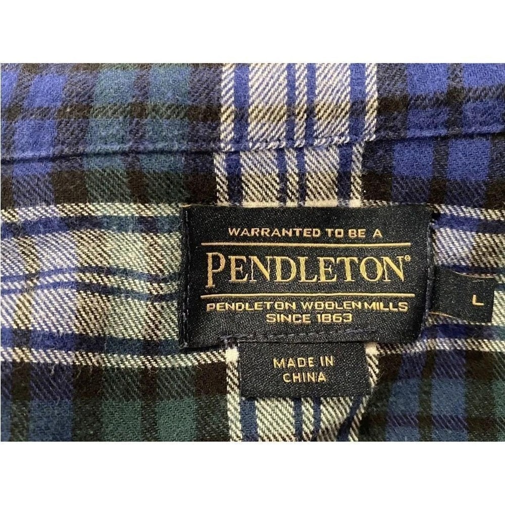 Pendleton Men's Long Sleeve Button Up Shirt Blue Green Plaid Size Large - Picture 4 of 5